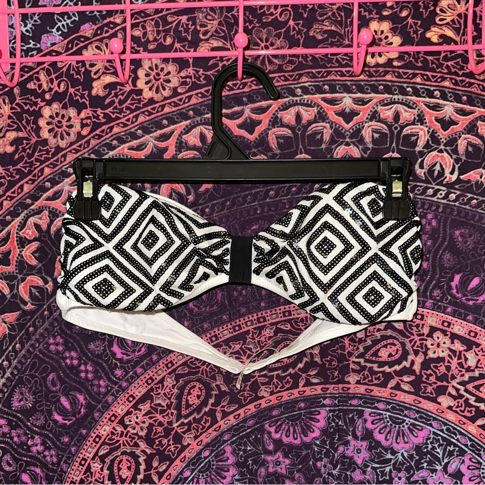 PINK Victoria's Secret Black and White Geometric Bandeau Bathing Suit Top